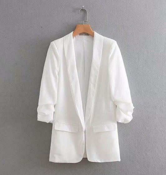 Chic Candy Solid Color Ruched Cuff Long Blazer
